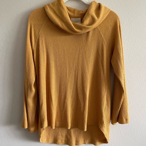 Maeve Anthropologie Vanna Top Cowl Neck Ribbed Knit Women’s Small Gold Yellow - Picture 1 of 9